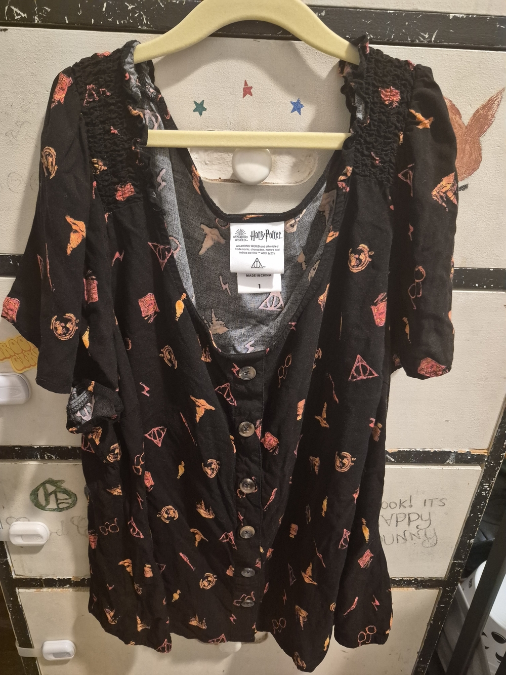 Warner Bros. Black Harry Potter Button-Front Top with Orange Accents
